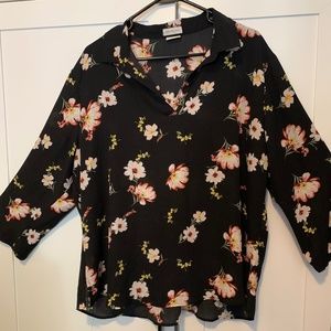 Van Heusen black and flower sheer top